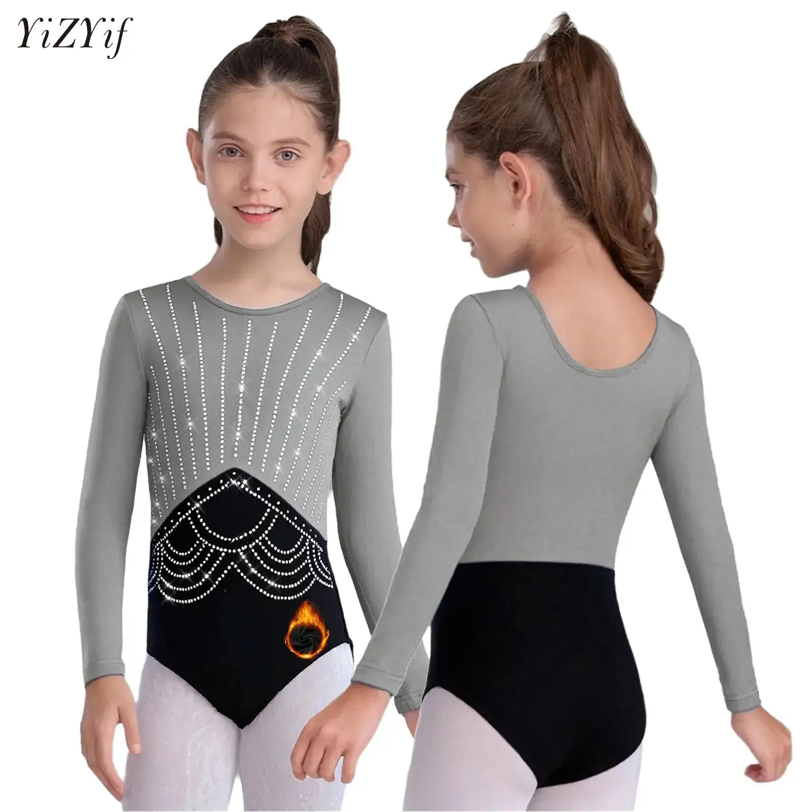 

Girls Warm Fleece Lined Dance Practice Bodysuit Gymnastics Figure Skating Leotard Tutu Kids Ballet Dancing Class Warm-up Costume