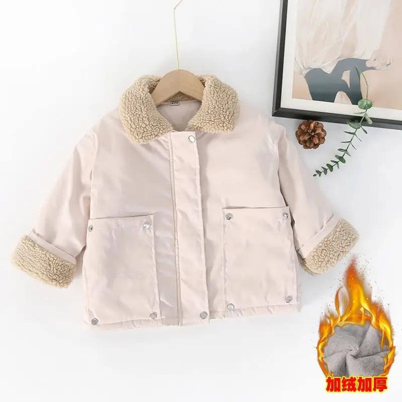 Boys\' Thickened Padded Jacket 2024 New Fleece Padded Coat Thickened Baby Winter Clothes Children\'s Cotton-Padded Clothes Fur