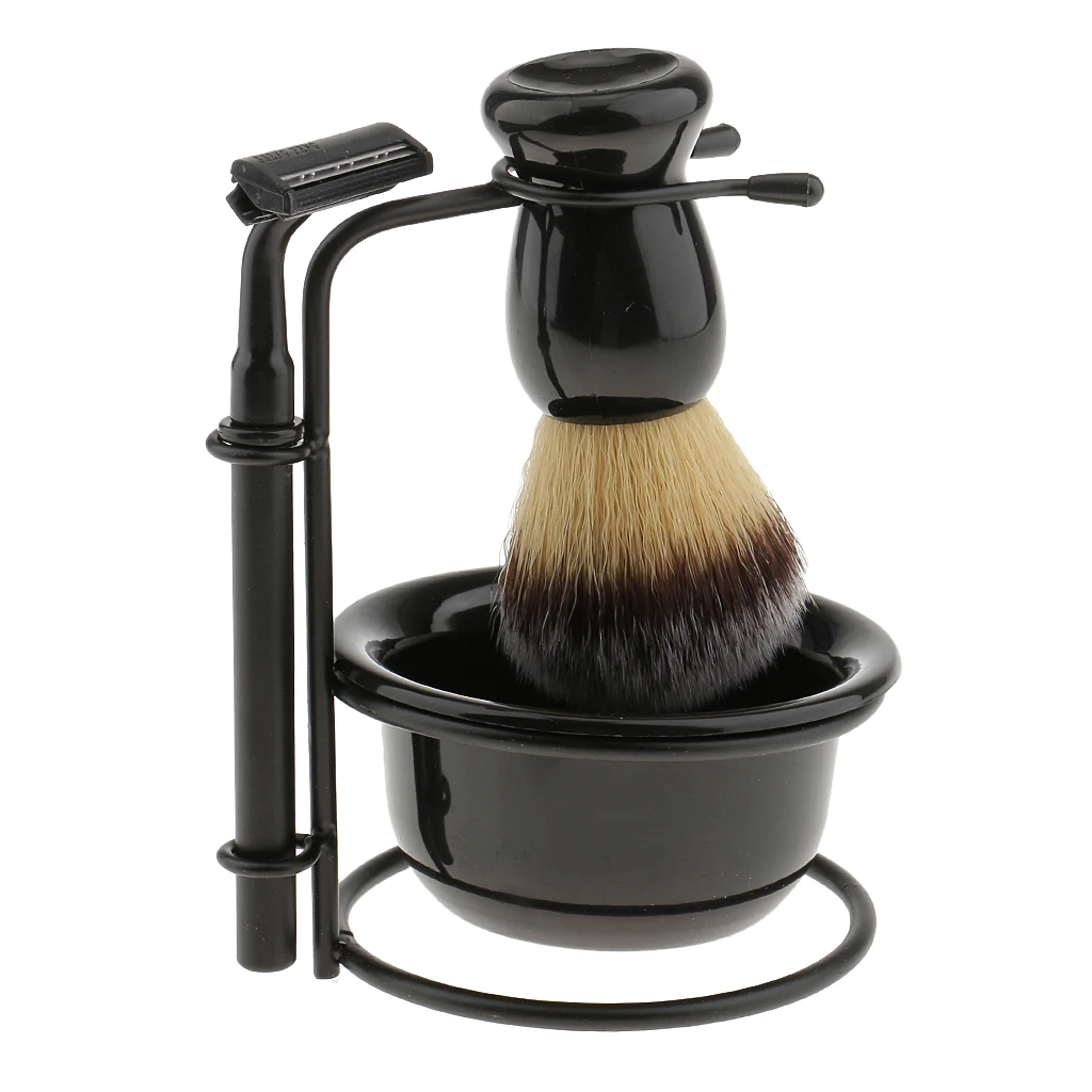 

4Pcs Shaving Kit Shave Brush Stand Soap Bowl Mug Gift Set Beard