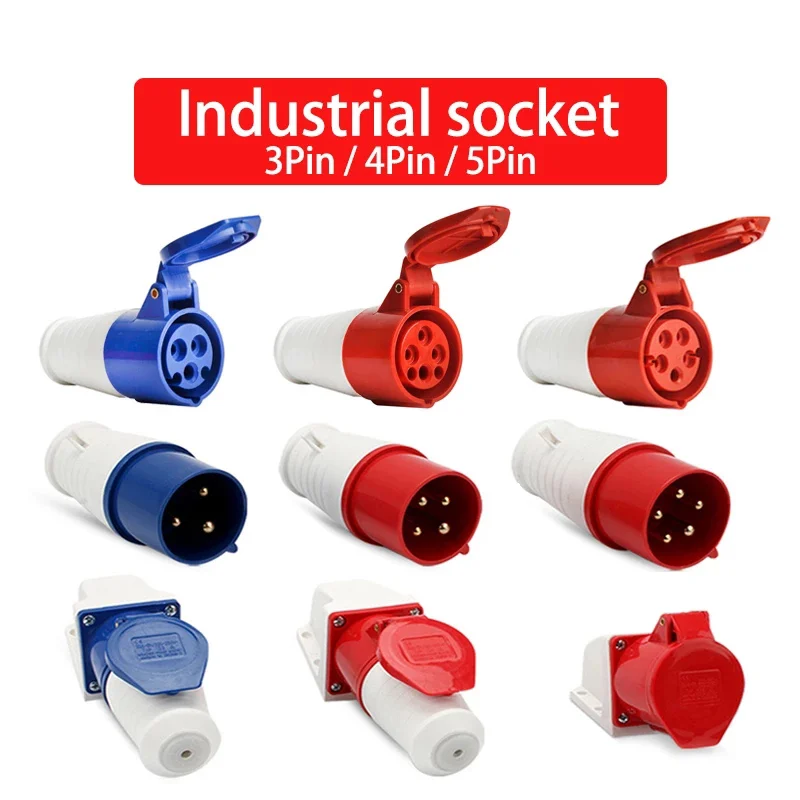 MALE FEMALE IP44 Industrial Plug and Socket Waterproof Connector 3PIN 4PIN 5PIN 16A/32A  Electrical Connection Wall Mount Socket