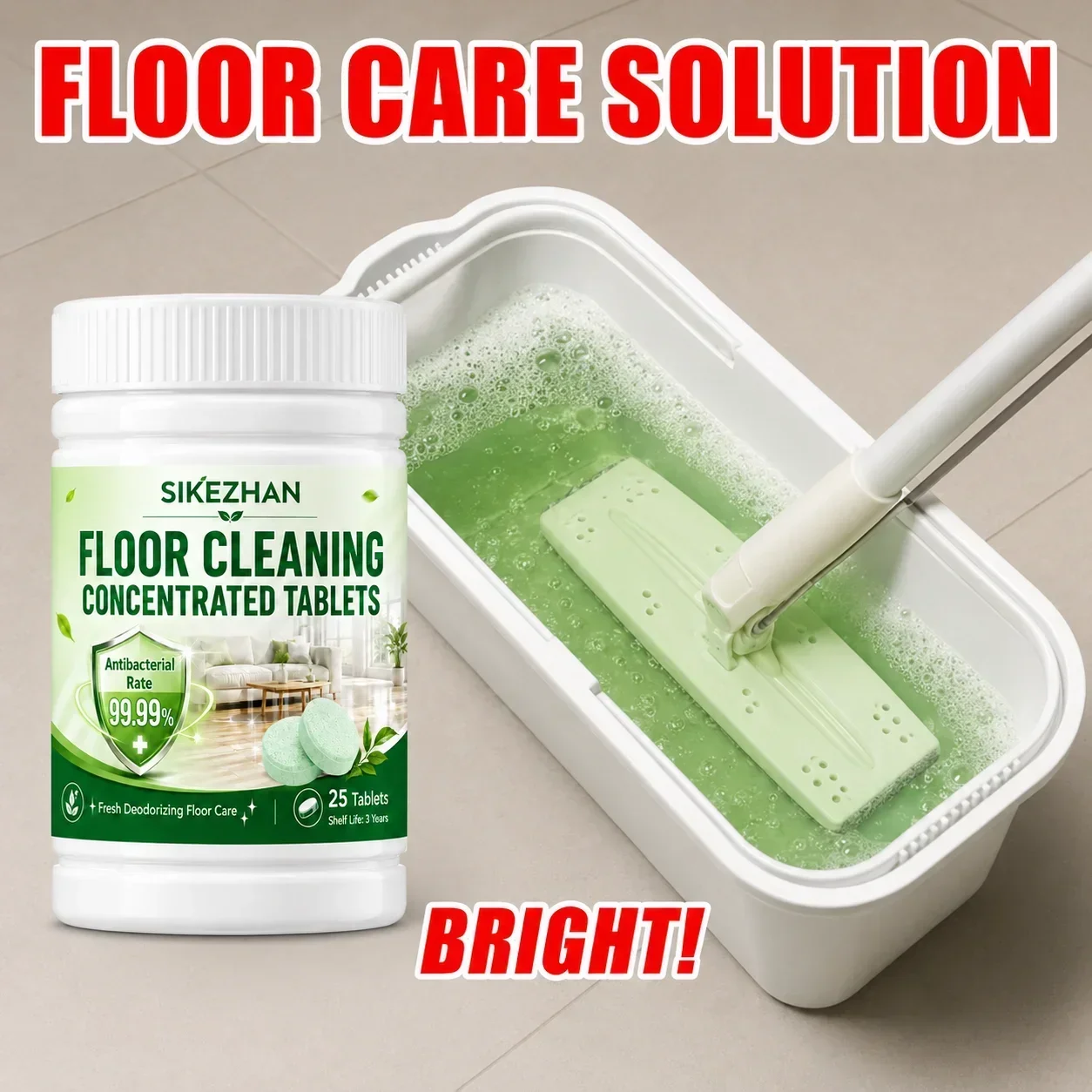 Floor Cleaner Concentrated Tablets 25pcs, Deodorizing Antibacterial Mop Solution for Laminate Wood Tile Marble Home Cleaning