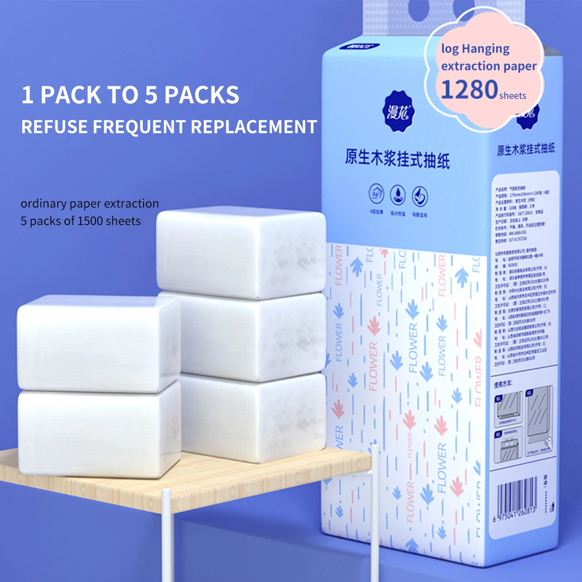 1 paquete de 1280 hojas por caja, caja completa, papel higiénico doméstico asequible, servilletas para el hogar, pañuelos, papel higiénico