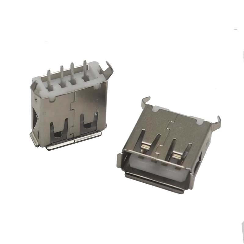 【30-10PCS】usb female connect Port 2.0 Type A Female 4 Pin Band Foot 180 Crimping Charge Plug Socket Jack Connector Wire Adapeter