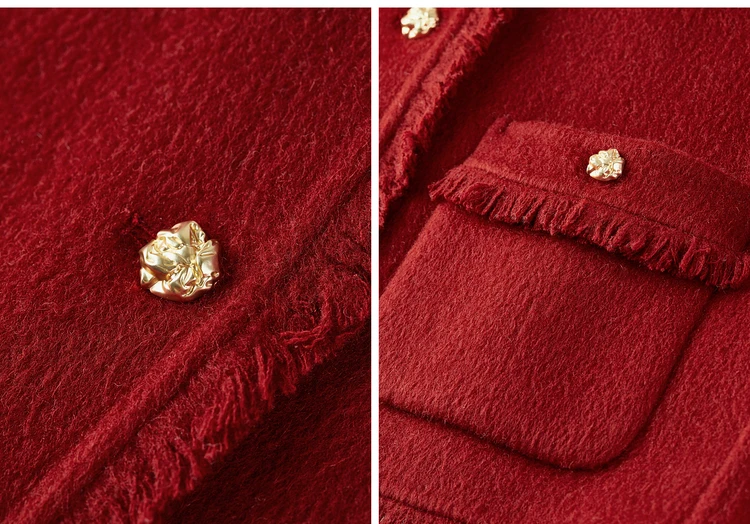 SENTUBILA Damenmantel aus 100% Wolle, Winter 2026, eleganter Fransenbesatz, Rundhalsausschnitt, lange Ärmel, doppelseitiger Wollmantel W54OF2676 – Detail 19