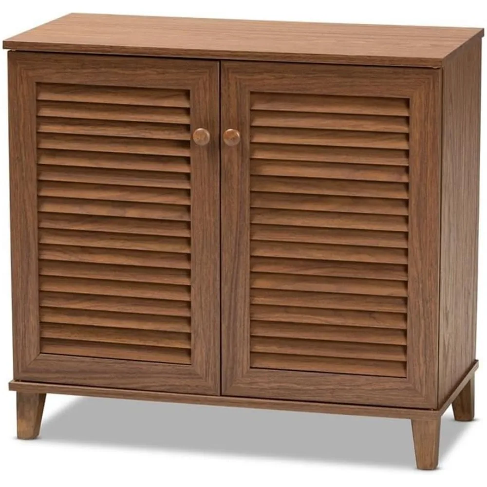 Walnut-Tone 4-Shelf Wooden Shoe Storage Cabinet, Modern and Contemporary Design