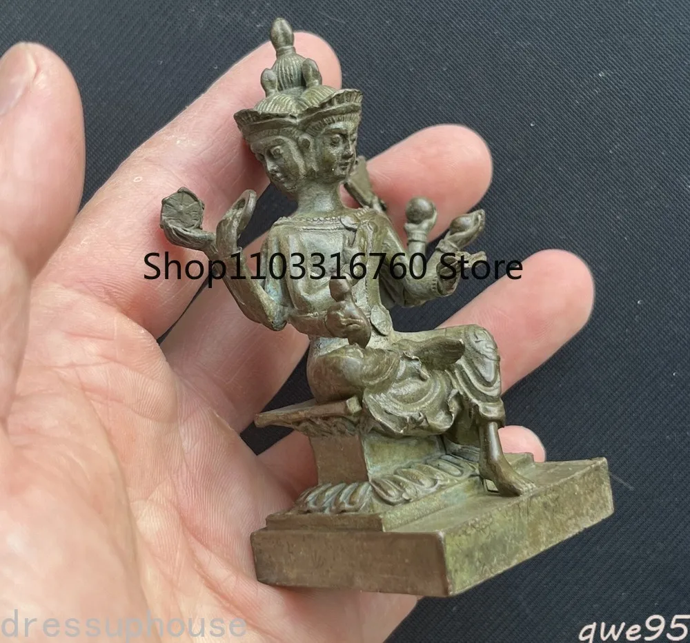 Estatua de Latón de Brahma, Cuatro Cabezas, Ocho Brazos, Dios Hindú, Colección de Divinitades