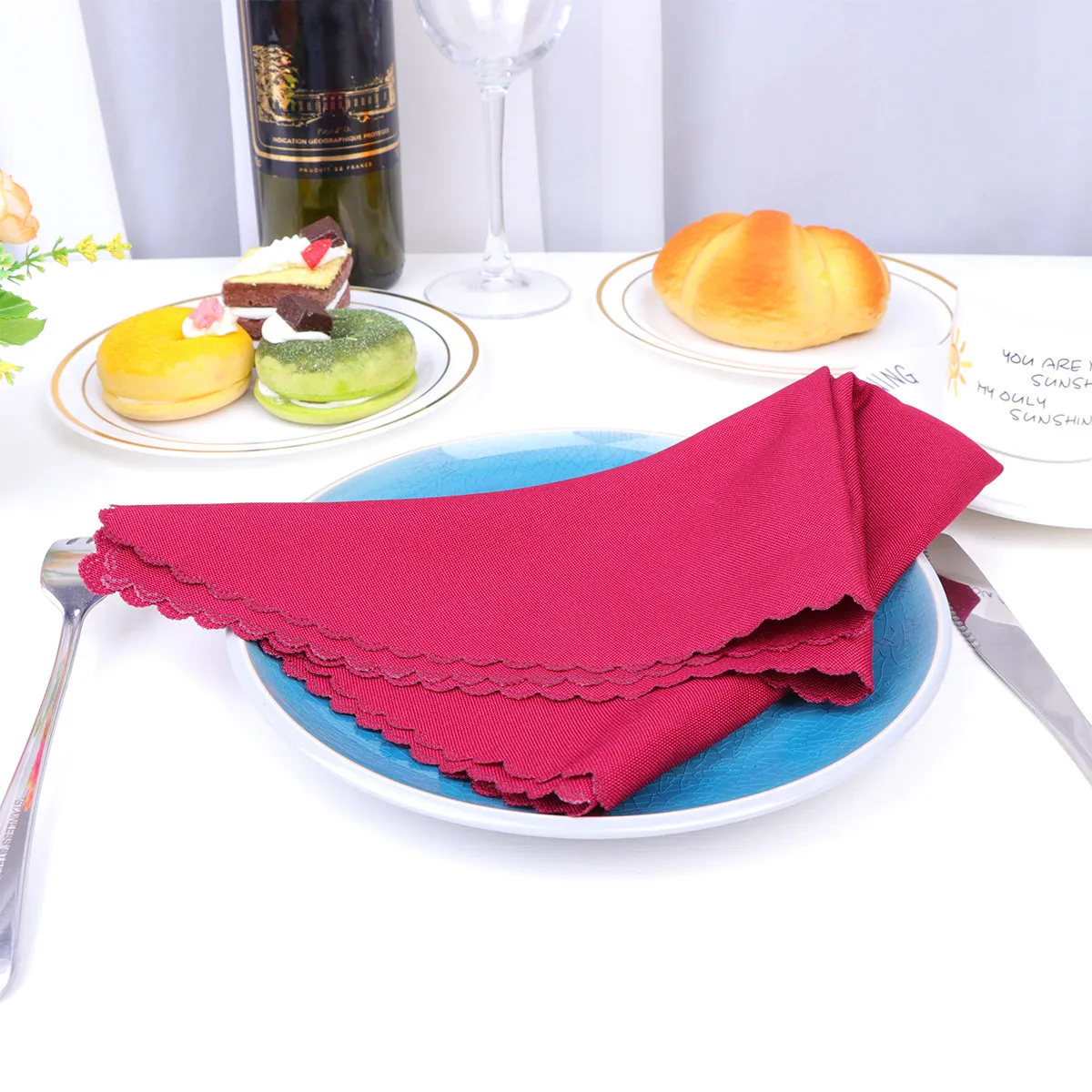 4Pcs Solid Color Napkin Cloth Elegant Dining Table Linen for Home Party Hotel Restaurant Cafe Kitchen Relaxing Meal Atmosphere
