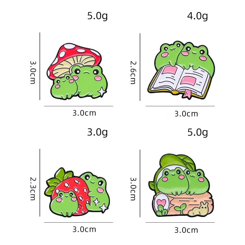 Kawaii Cute Cartoon Book Strawberry Mushroom Frog Couple Enamel Pins Brooches For Backpack Jewelry