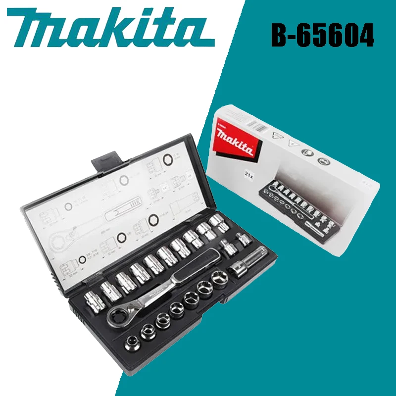 Makita-pass Through Socket Grupo Liga de Aço Acessórios para Ferramentas Manuais B65604 21 Pcs