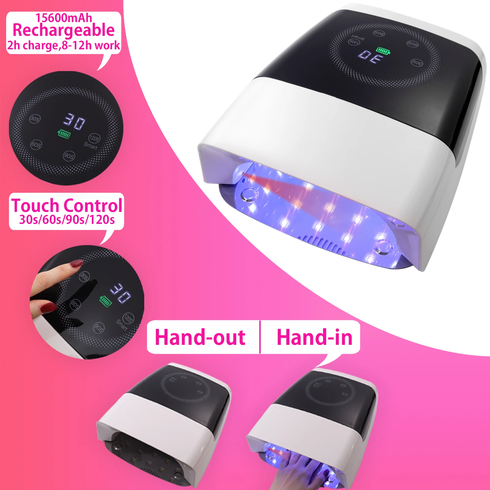 132W Wireless UV LED Nail Lamp Rechargeable Nail Dryer Cordless Gel Lamp Professional Curling Lamp for All Gel Nail Polish