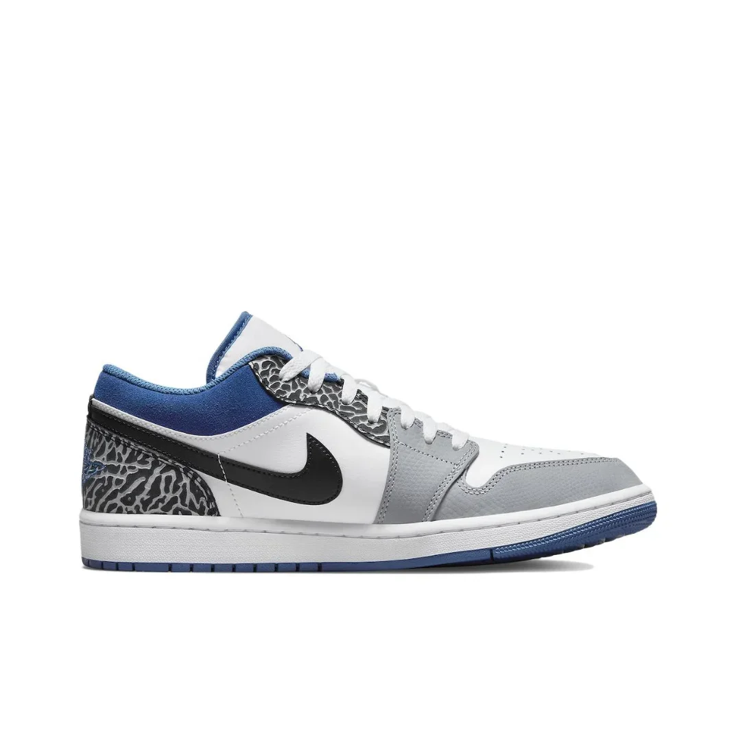 Nike Air Jordan 1 Low burst pattern gray and white blue side casual fashion wear-resistant lightweight basketball shoes for men