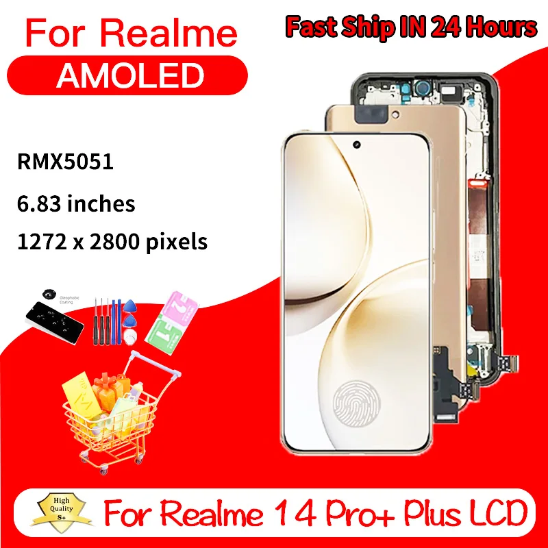 6.83''AMOLED For Realme 14 Pro+ RMX5051 Lcd Display Touch Screen Digitizer Assembly For Realme 14 Pro Plus LCD Replacement