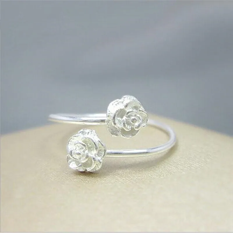 

925 Sterling Silver Jewelry Ring Fashion Beautiful Scrub Rose Flower Rings For Women Birthday Gift Bague Femme Anillos