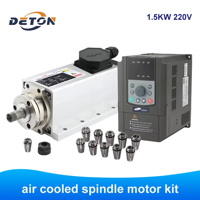 

1.5KW square air cooled spindle motor + 2.2KW inverter + 1 set of ER11 chuck CNC milling machine engraving and milling kit