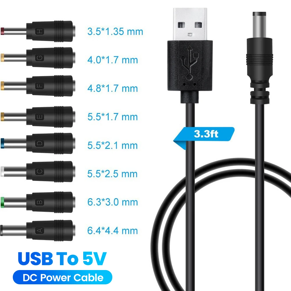 USB To 5V DC Power Cable USB A to DC Boost Cable With Adapters USB to DC Jack Connector Power Supply Adapter For Wifi Router Fan
