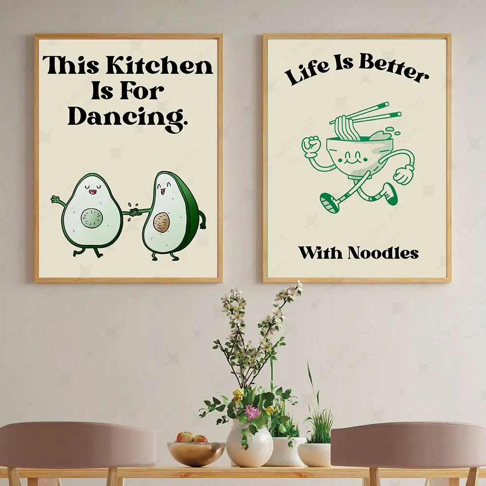

Funny This Kitchen is for Dancing Quote Posters Prints Noodles Trendy Retro Wall Art Canvas Painitng for Kitchen Room Home Decor