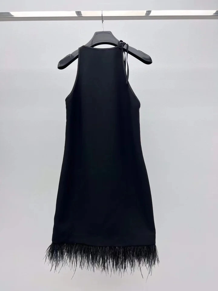 

2024SS Summer Sexy New Women High Quality Feathers Halters Vest Casual Dress for Female