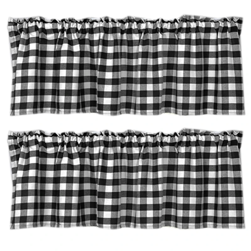 2X Buffalo Plaid Valances For Kitchen Farmhouse Check Plaid Valances For Window Treatment Decor (Black And White)