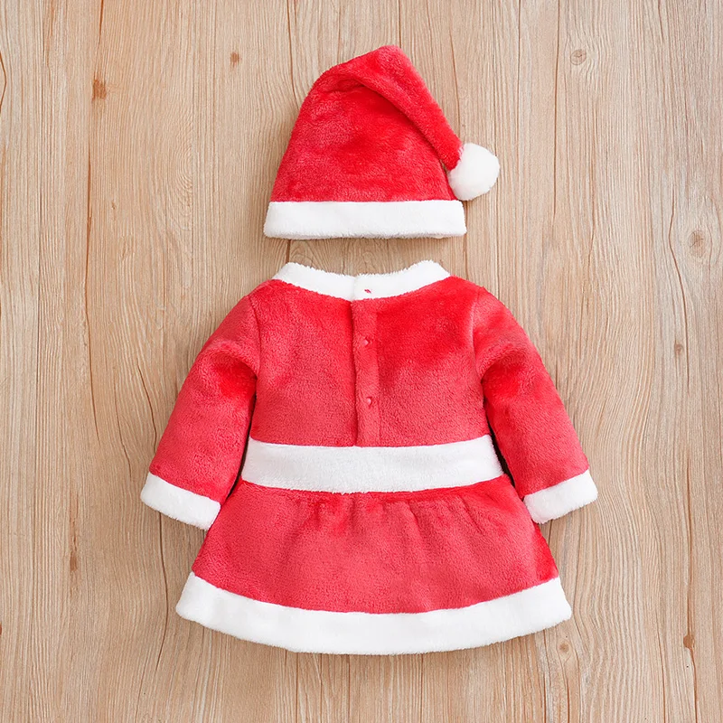 Christmas Newborn Baby Girl 2PCS Dress+Santa Hat Father Christmas Bowknot Color Matching Winter Lovely Festival Comfortable Warm