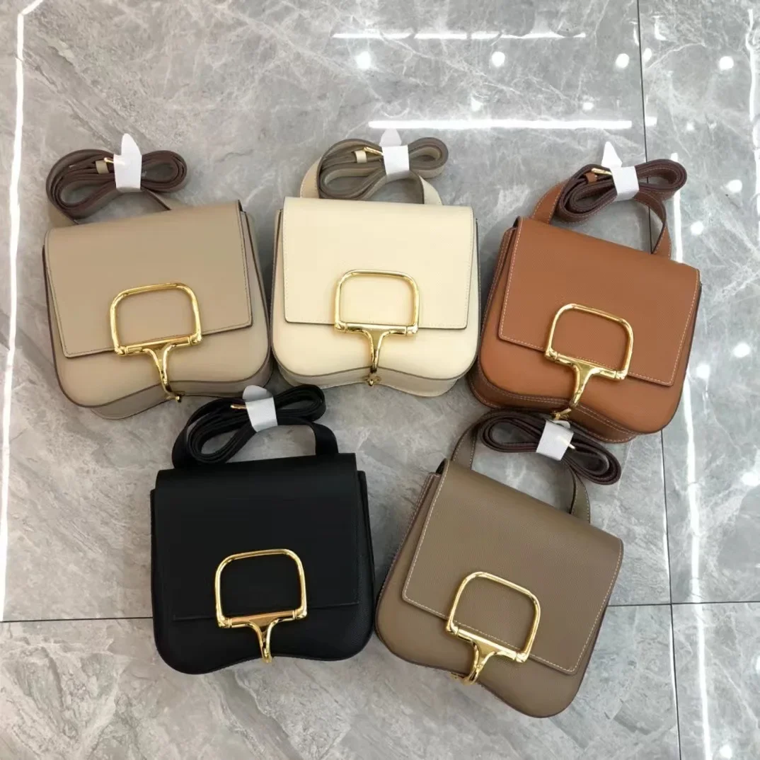 High-end Della Genuine Leather Handbag Versatile Saddle Bag 2024 New Cow Leather Single Shoulder Crossbody Bag