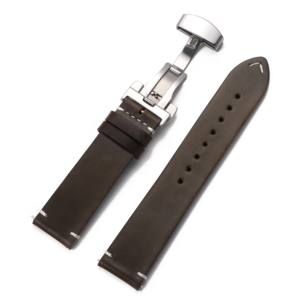 Butterfly Buckle Vintage Soft Oil Wax Watch Band 18mm 19mm 20mm 21mm 22mm 24mm Cowhide Watch Strap Quick Release Watchband Wrist