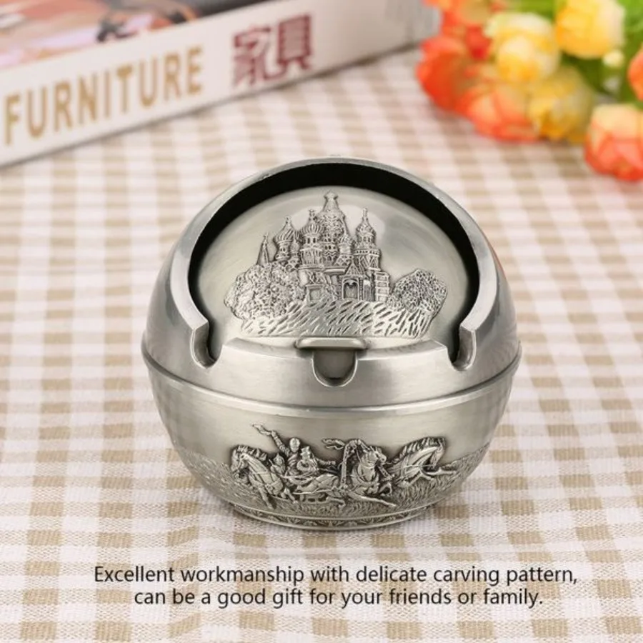 Portable Travel Car Ashtray Round Ball Stamped Pattern Gift Home Dration 01