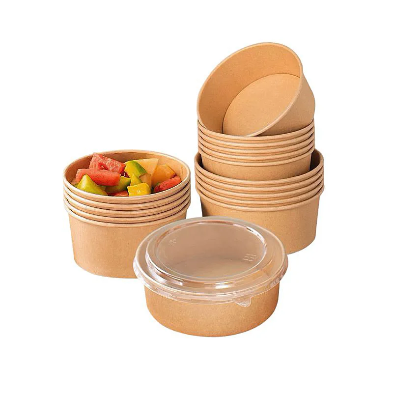 Custom Disposable Kraft Paper Bowls 600 Pieces Round Thickened High Temperature Resistant Takeout Packaging Boxes with