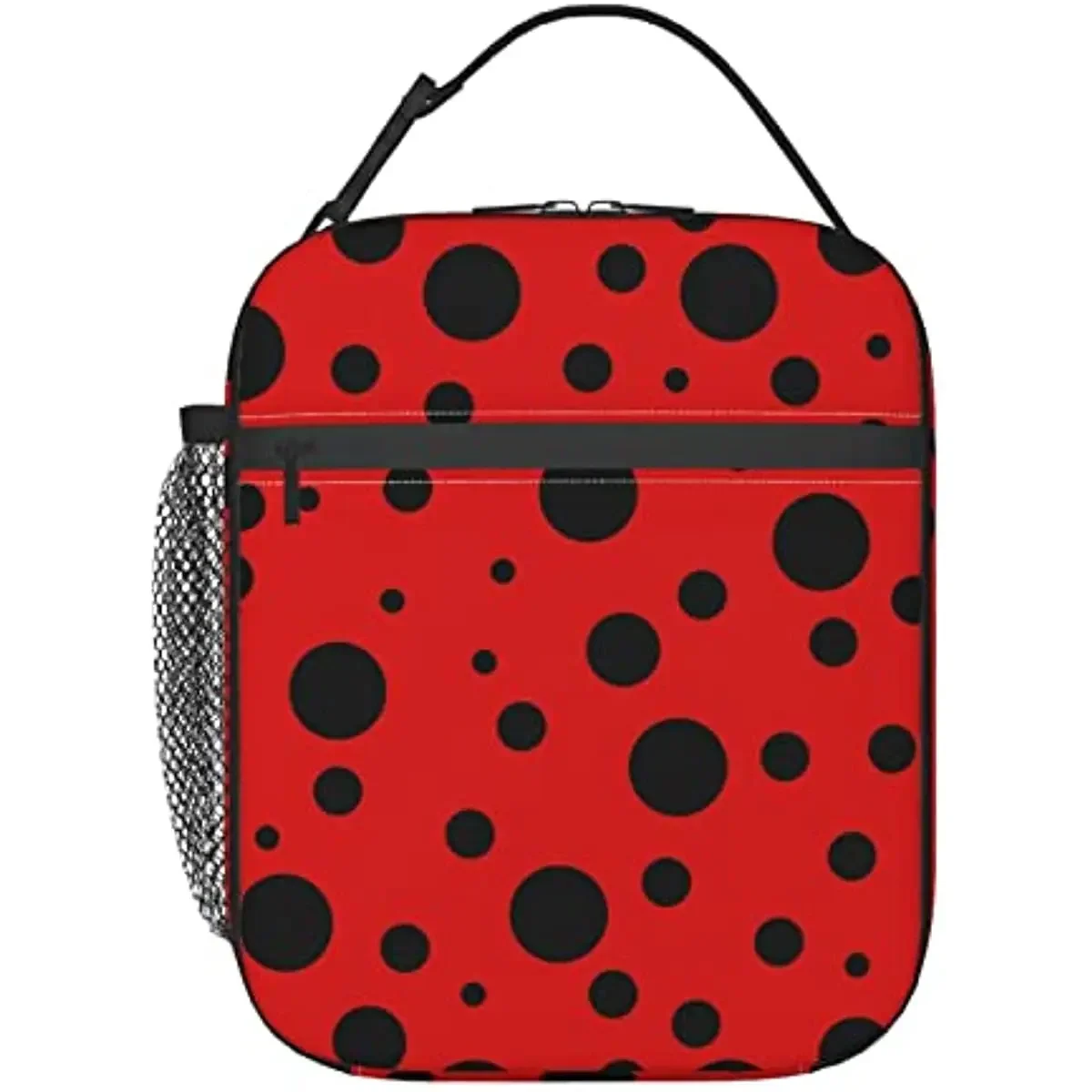 Ladybug Black and Red Polka Dot Portable Lunch Bag Insulated Lunch Box Reusable Cooler Totes for Women Men Adults Girls Work