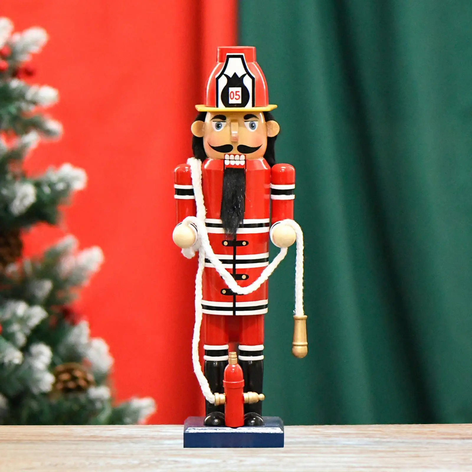 Firefighter Nutcracker Wooden Christmas Decor for Xmas Tree Shelf Garden