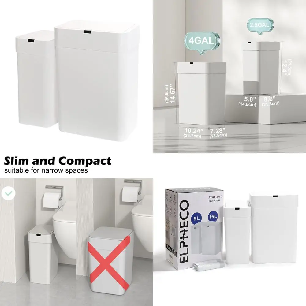 

Мусорные баки с движением, набор из 2 шт., 2,5 л и 4 л, водонепроницаемое ведро для ванной комнаты, белый