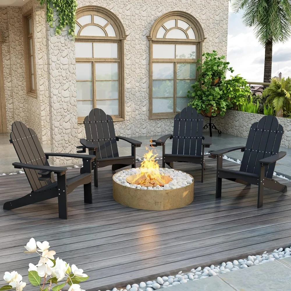 

HDPS Adirondack Chairs Set of 4, Fire Pit Outdoor Chair Weather Resistant with Cup Holder, Modern Plastic Chair Plastic for Pat