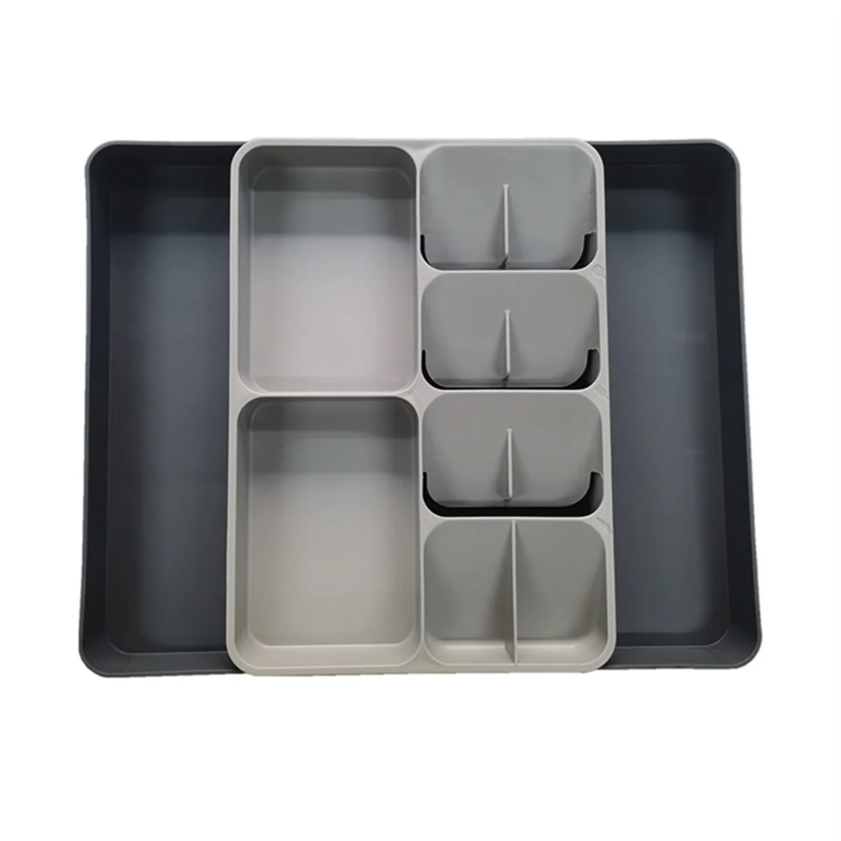 

Kitchen Drawer Organizer Tray for Silverware Cutlery Utensils and Gadgets, Expandable, Gray