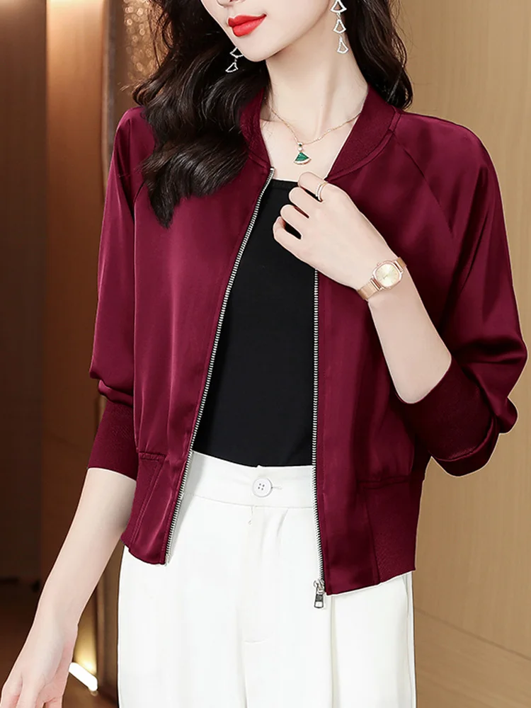 

Fashion Satin Jackets Women 2024 Long Sleeve Casual Bomber Thin Coats Female Sunscreen Outwear Tops Elegant Clothing