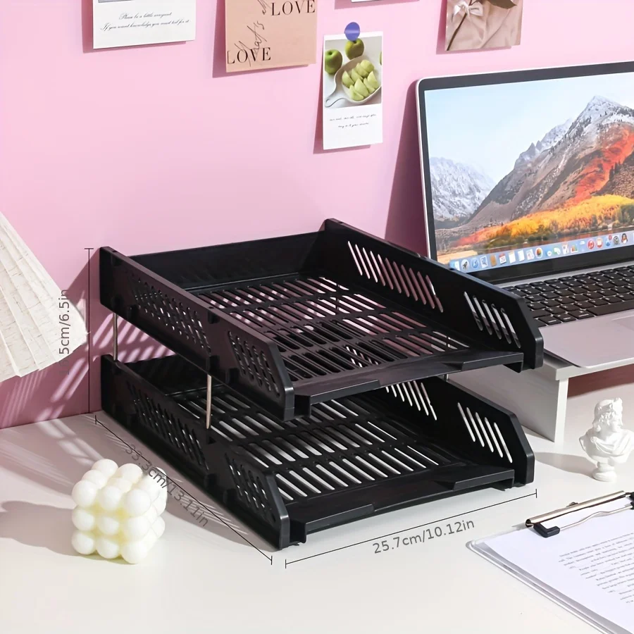 Second Layer Pink Multi-Level Desk Organizer with A4 File Holders and File Tray