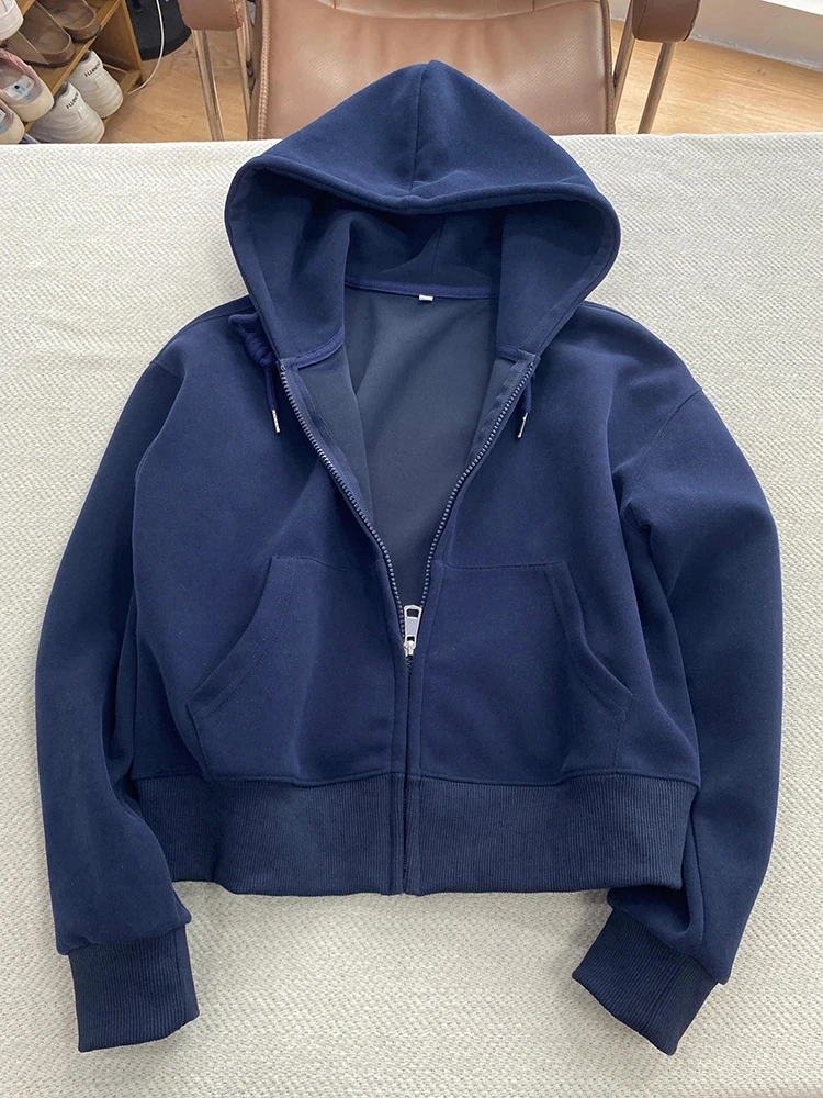 

Мужская толстовка оверсайз с капюшоном на молнии, весенне-осенняя, плотная, в американском ретро-стиле, для пар, синяя, на молнии, кардиган