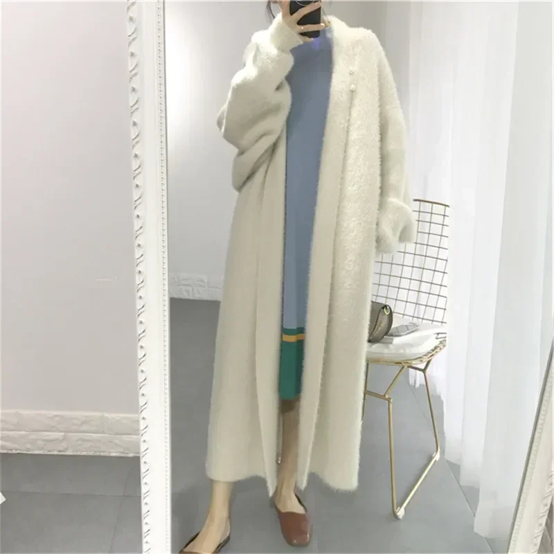 New Fall Winter Fashion Mink fleece Sweater Loose Casual Oversize Soft Cashmere Long Cardigan Jacket Chic Wool Warm Knitted Coat