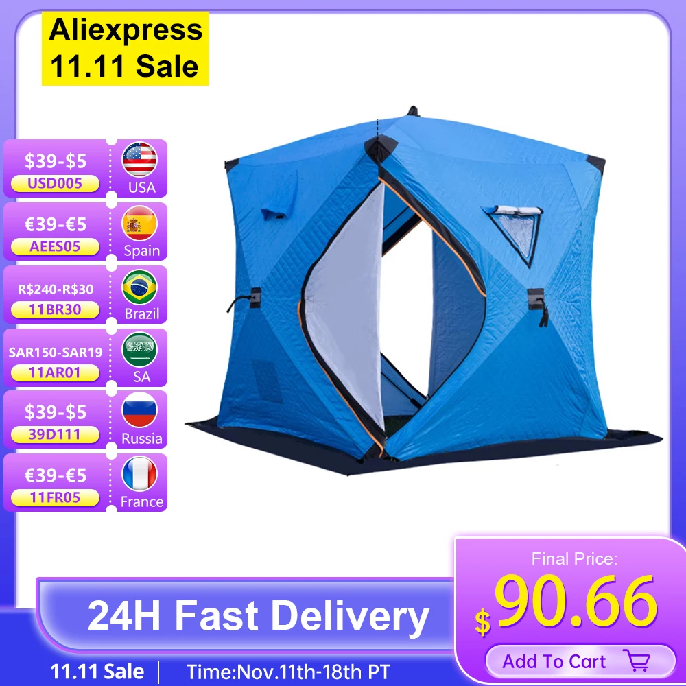 Portable Ice Fishing Shelter Easy Set-up Winter Fishing Tent Ice Fishing Tent Waterproof Camping Tent Hiking Tent