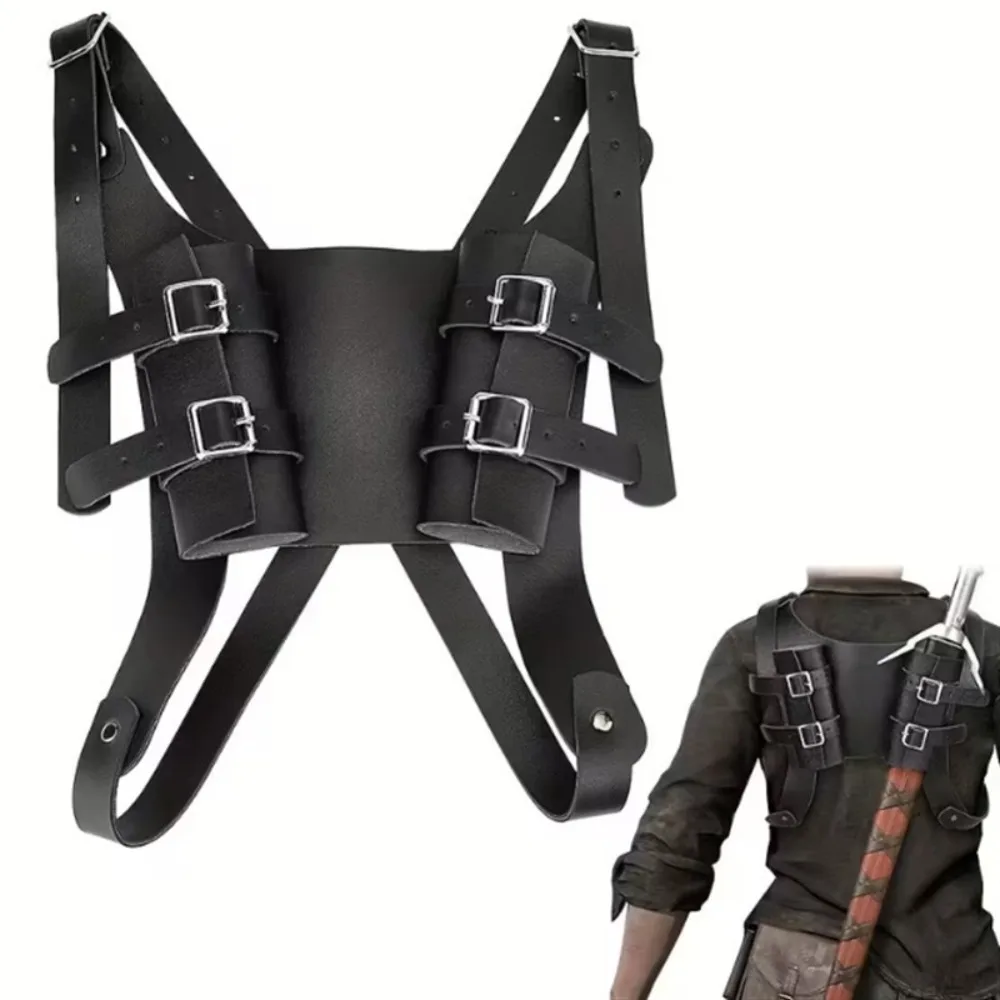 Medieval Faux Leather Back Sword Frog Adjustable Shoulder Harness Cosplay Holster for Renaissance Costume Knight Viking Sheath