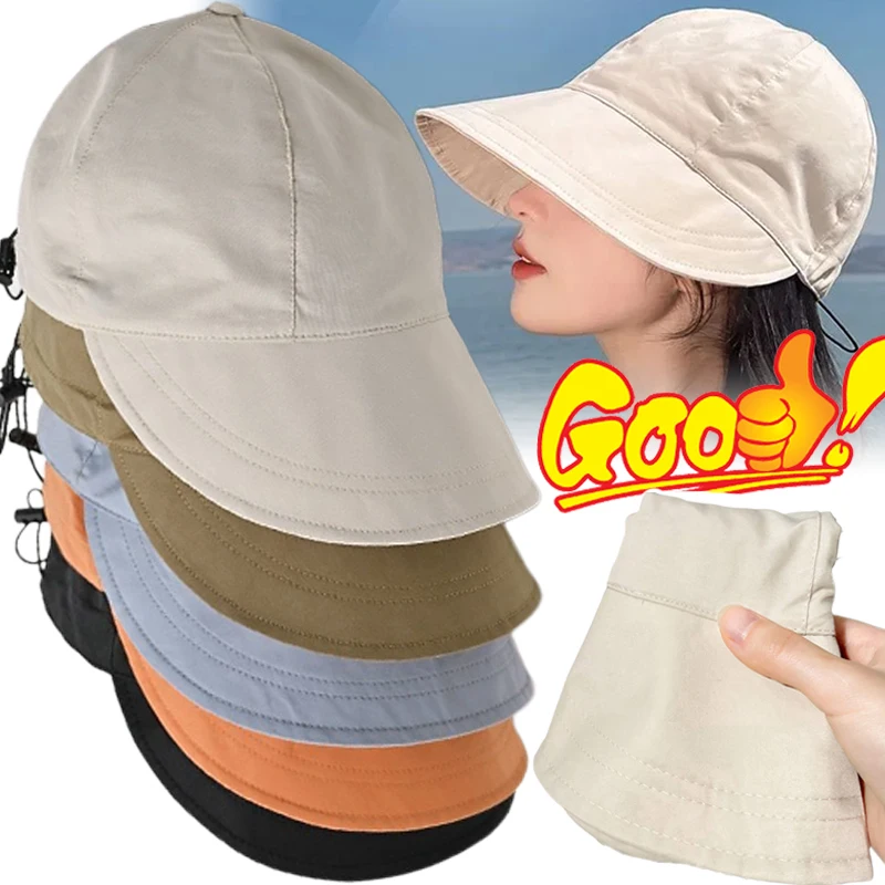 Foldable Wide Brim Sun Hat Drawstring Adjustable Caps for Men Women Beach Hats Summer Quick-drying Visors Fisherman Cap