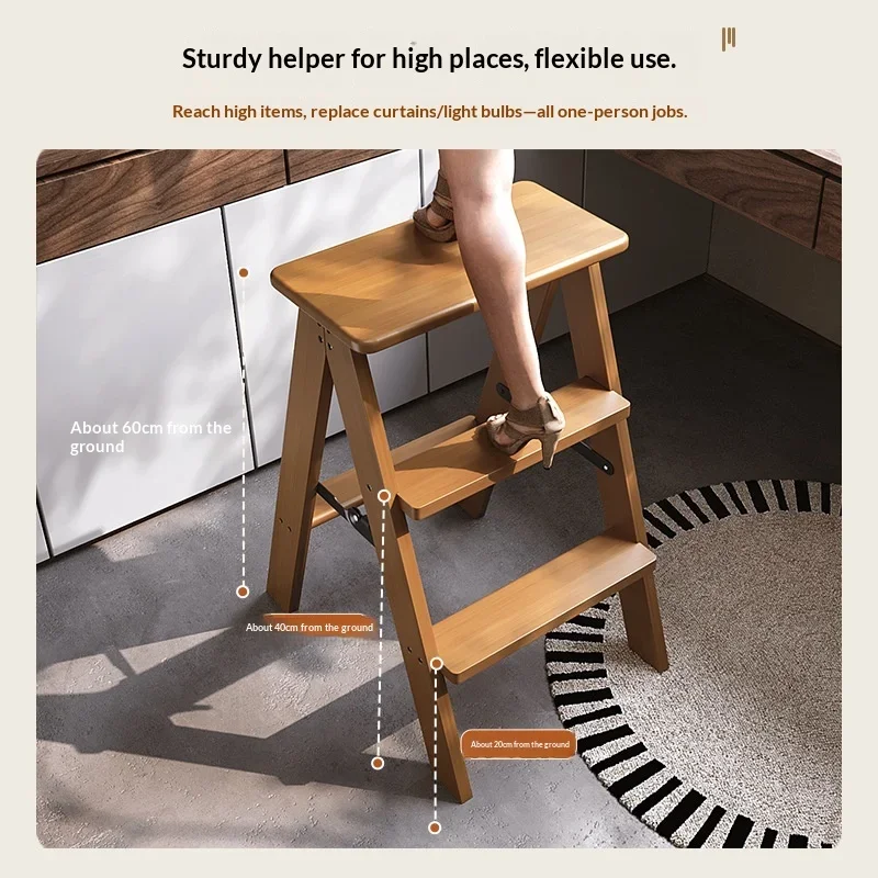 Folding Stairs Thick Bamboo Folding 3 Step Ladder Stool Portable Foldable Step Stool Household Kitchen Sturdy Non Slip Ladder