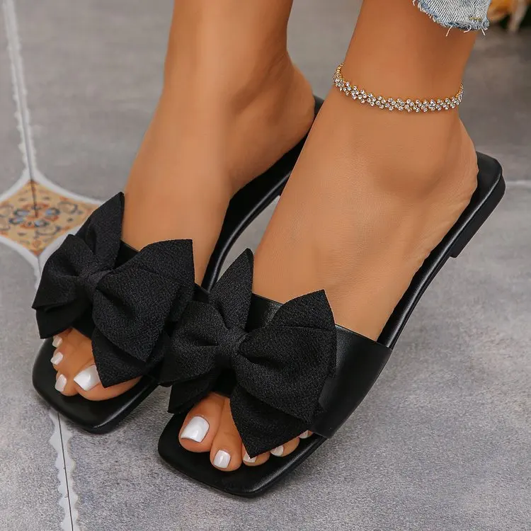 Damen-Flachschuhe, flache, lässige Strandpantoffeln, Sommermode, Schleifen-Sandalen, leichte Outdoor-Schuhe für Damen, Slides für Damen – Detail 18