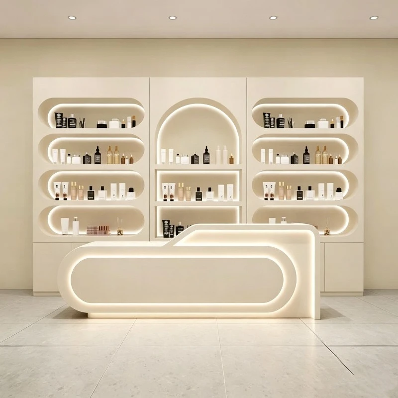 Nordic Cream Style Beauty Salon Display Cabinet Modern Cosmetic and Skin Care Products Display Cabinet High-end Furniture FYMC