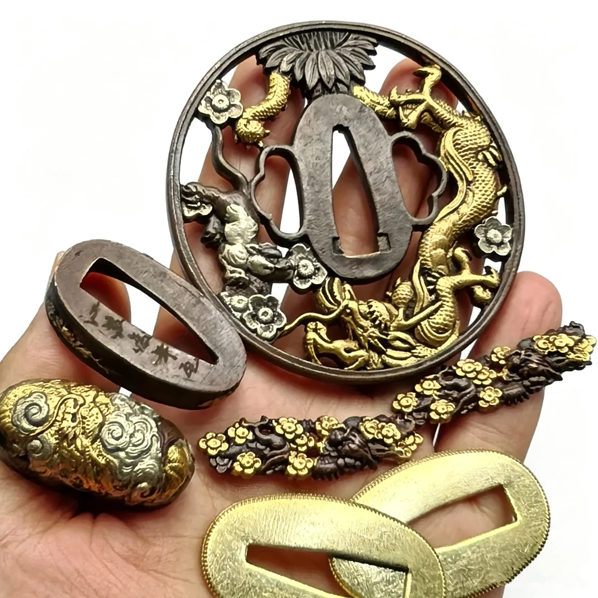 Quality Copper Gilding &Silver Dragon Tsuba Japanese Katana/Wakizashi/Tanto Sword Fittings