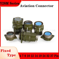 Conector industrial de tipo fijo de aviación con hebilla rápida, enchufe macho y hembra, serie Y28M, 4, 7, 8, 10, 12, 14, 19, 24, 32, 37 pines, verde militar