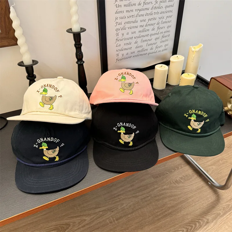 

All-Match Cartoon Embroidered Flat Brim Peaked Cap Female Fashion Brand Wide Brim Baseball Cap Men