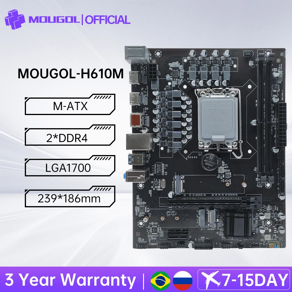 MOUGO H610M LGA1700 Gaming Motherboard PCIE5.0x16 Supports Intel 13/12 Gen Core Dual channel DDR4 USB 3.0 NVME M.2 64GB M-ATX