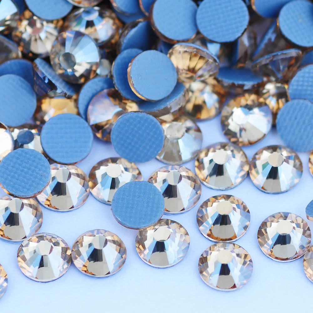 YANRUO 2058HF SS4-SS30 Golden Shadow Crystal Hot Fix Glass Strass Hotfix Flat Back Rhinestones For Wedding Dress