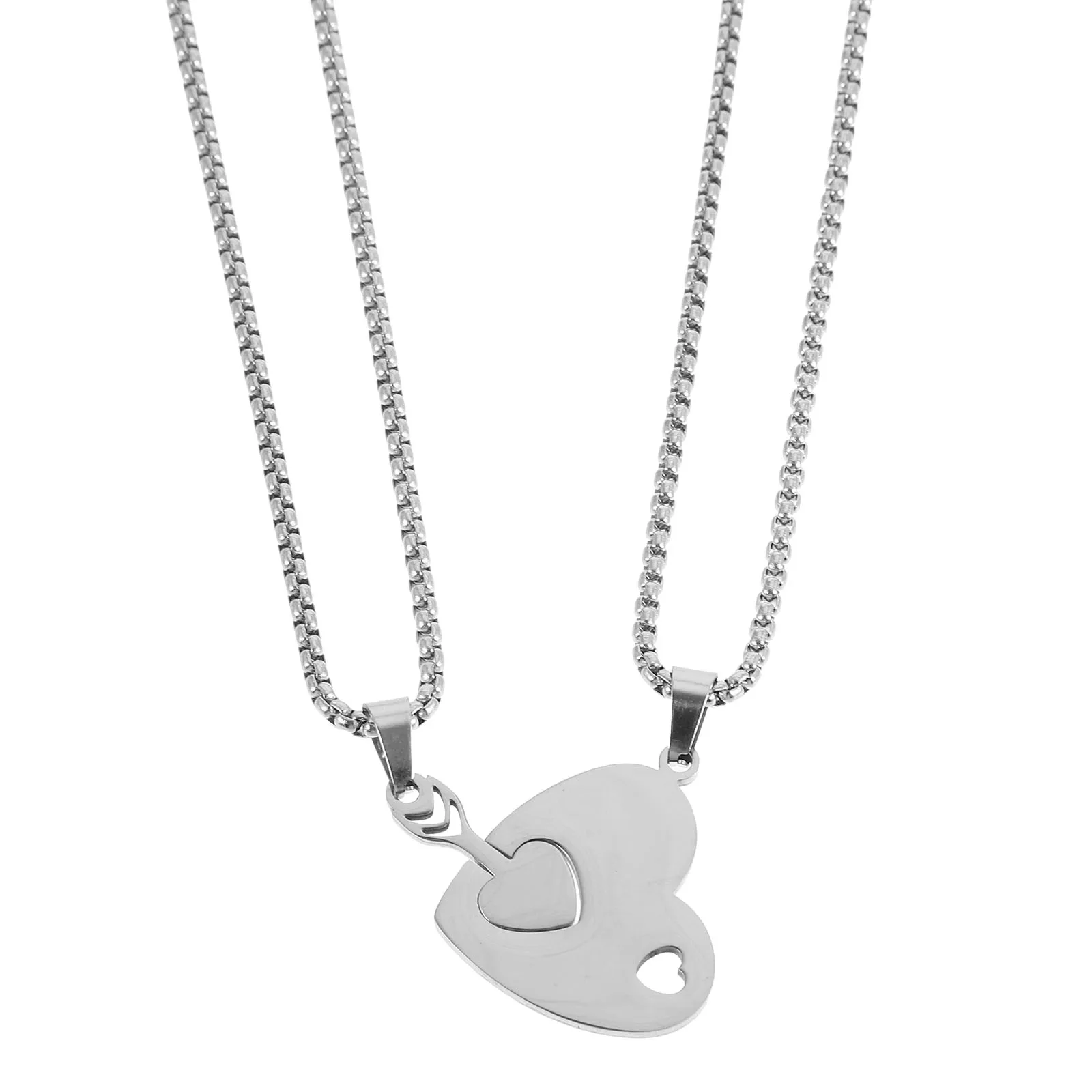 

1Set Heart Necklace Couples Jewelry Matching Necklaces Metal Pendant Romantic Unisex Necklace Boyfriend Girlfriend Couples