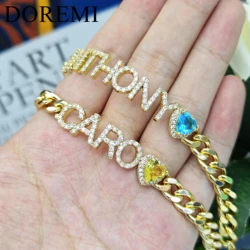 DOREMI 9MM Letter CZ Crystal Name Bracelet Thick Cuban Chain Heart Birthstone CZ Name Custom Gift Jewelry Name Bracelet