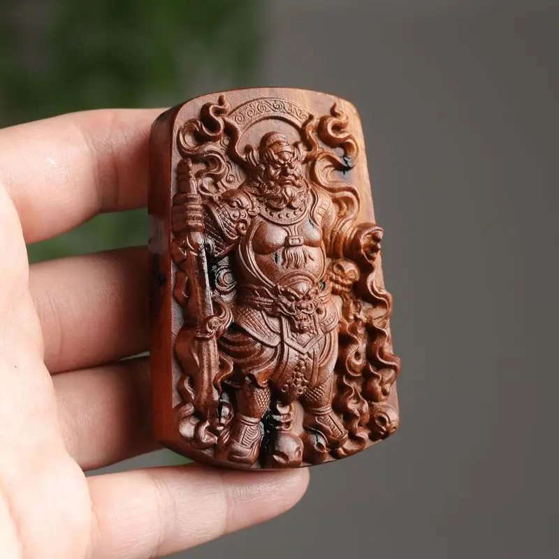 Lightning-struck jujube wood pendant with double-sided carving of General Zhao Gongming, a peace amulet for personal protection